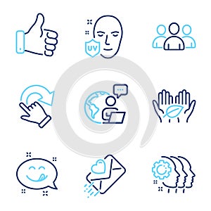 People icons set. Included icon as Group, Yummy smile, Fair trade signs. Vector