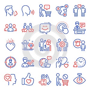 People icons set. Included icon as Heart, Smile chat, Puzzle. Vector