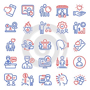 People icons set. Included icon as Reception desk, Love letter, Hold heart. Vector