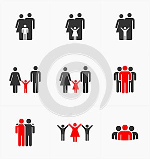 People icons set on white background, silhouette vector.