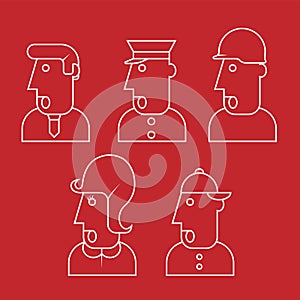 People icons, thin line style, flat design comical working on a red isolated background vector image