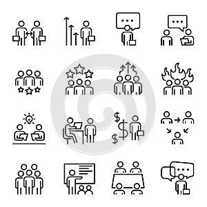 People Icons  Vector Line Set, Meeting, Team Structure, Group, Business,  Person