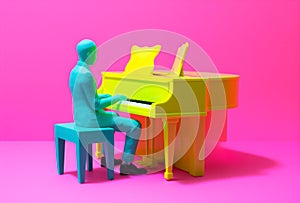 people illustration art music piano performance trend modern colourful concept. Generative AI.