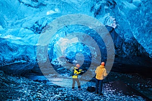 People inside the ice cave