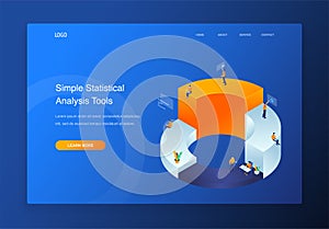 People Interacting With 3D Isometric Pie Chart