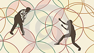 People interacting within abstract circular patterns, symbolizing connection, vector design Generative AI