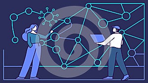 People Interacting with Connected Network Grid Vector, Digital Collaboration, vector design Generative AI