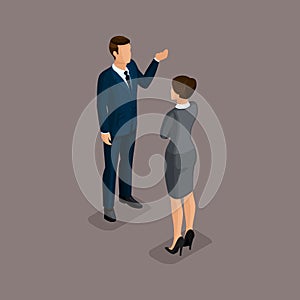 People Isometric 3D, isometric businessman and business woman, business clothes. Concept discussion, brainstorming isolated on a