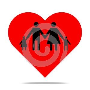 people join hands icon in red heart shape for web and design,family love concept