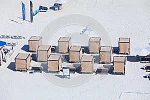 People joying sunlight at Cancun beach in Caribbean Sea. Exotic Paradise. Travel, Tourism and Vacations Concept