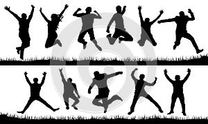 People in a jump silhouette set, vector