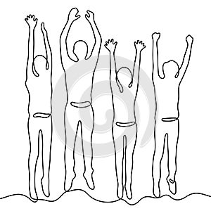 People jumping continuous line vector illustration