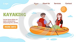 People kayaking vector poster