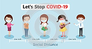 People keeping distance in the queue.social distance Concept Protection, Prevention of Coronavirus Covid-19,vector illustration