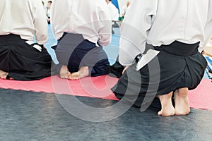 People in kimono and hakama on martial arts training