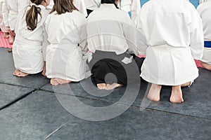 People in kimono and hakama on martial arts training