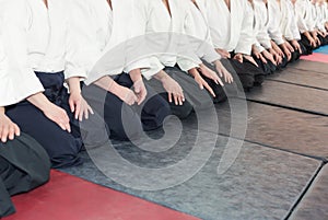 People in kimono and hakama on martial arts training