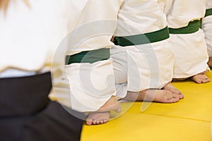 People in kimono and hakama on martial arts training