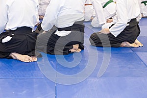 People in kimono and hakama on martial arts training