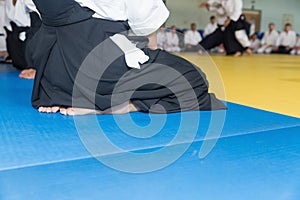 People in kimono and hakama on martial arts training