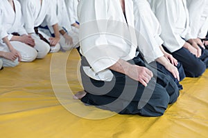 People in kimono and hakama on martial arts training