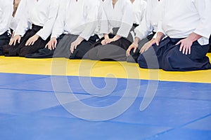 People in kimono and hakama on martial arts training