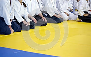 People in kimono and hakama sitting on tatami on