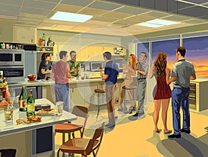 People in the kitchen isometric composition with people in the kitchen vector illustration