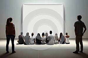 people kneel down in front of blank canvas, Generative AI
