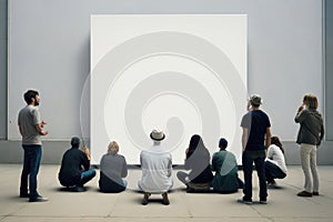 people kneel down in front of blank canvas, Generative AI