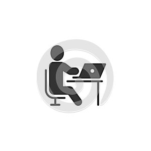 People with laptop computer icon in flat style. Pc user vector illustration on white isolated background. Office manager business