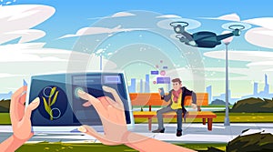 People launching drones by different remote control