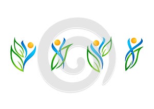 People,leaf,logo,wellness,natural,health,ecology, set of symbol icon design vector