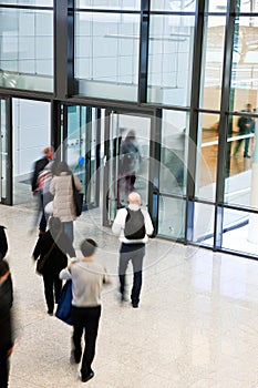 People Leaving an Office Building, Motion Blur