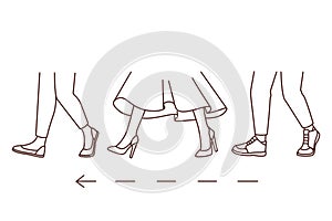 People legs walking in one direction