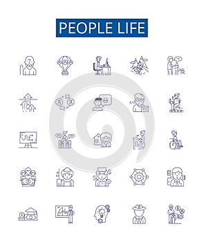 People life line icons signs set. Design collection of Life, People, Existence, Family, Jobs, Career, Relationships