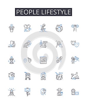 People lifestyle line icons collection. execution, deployment, integration, realization, attainment, materialization