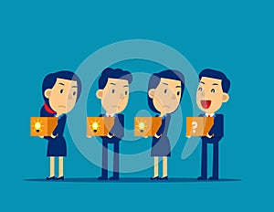 People with light bulb and question mark. Concept business different vector, Kid business, Office person, Carrying