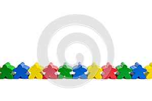 People in a line isolated on a white background. Group crowd. Force in connecting people. Colorful game componenets.