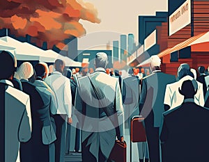 People lining up at a job fair