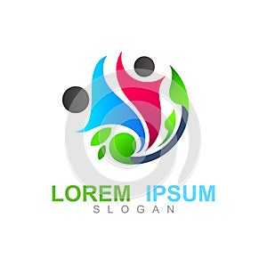 People logo with leaf design illustration,  family logo