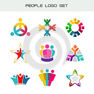 People logo set. Group of two, three, four or five people logos.