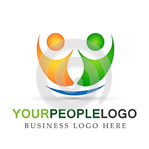 People logo team work partnership education celebration group work people symbol icon vector designs on white background