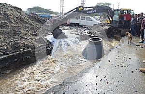 Water Pipe Line Burst and Road Caved