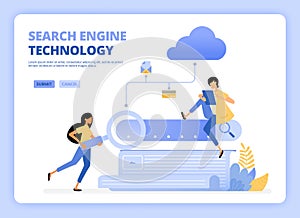 People looking for keyword for search engine optimization or seo. Woman looking keywords for ads. Designed for landing page,