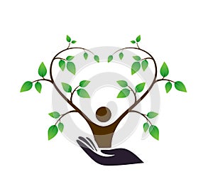 People love tree with roots in hand vector.