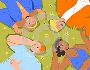 People lying on grass together vector