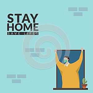 People make self isolation at home for stay home save lifes awareness social media campaign for coronavirus prevention