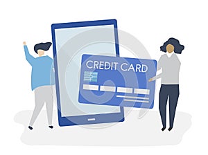 People making an online credit card transaction illustration