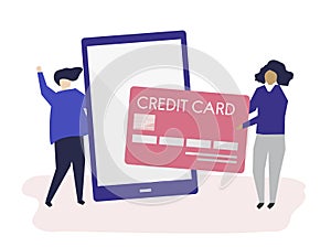 People making an online credit card transaction illustration